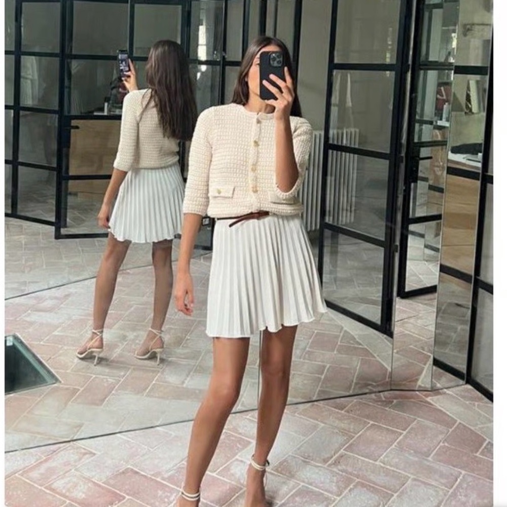 ZARA Ivory Pleated Tennis Skirt | Preppy Mini | Size M | Tenniscore Summer